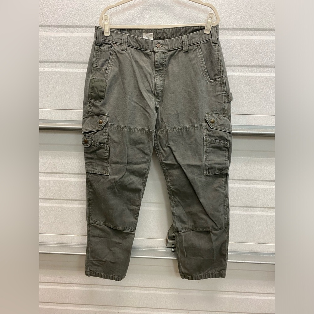 MEN'S CARHARTT CARGO PANTS- RELAXED FIT RUGGED FLEX- RIPSTOP-GREEN MOSS 38 X 32